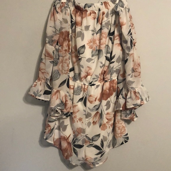 women’s long sleeve floral off shoulder romper - Picture 3 of 3